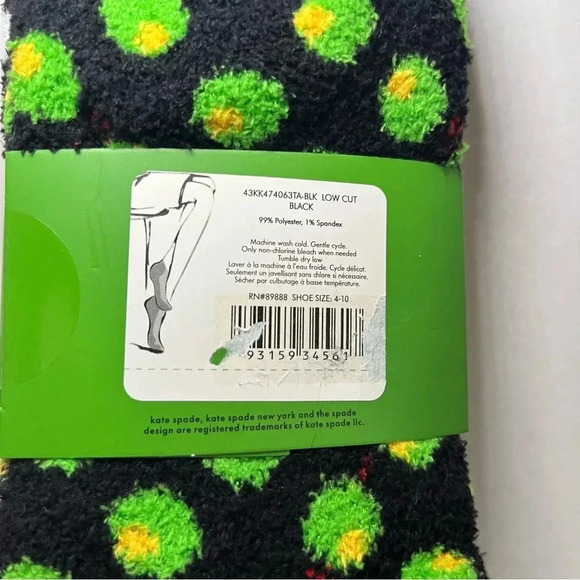 NWT  Kate Spade Low Cut Cozies Socks Black Martini Olives 3pk One Size Fuzzy - Picture 4 of 5